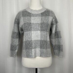 Vince Womens Aplaca Mohair Pullover Sweater Small Cropped Gray Boxy Plaid Short